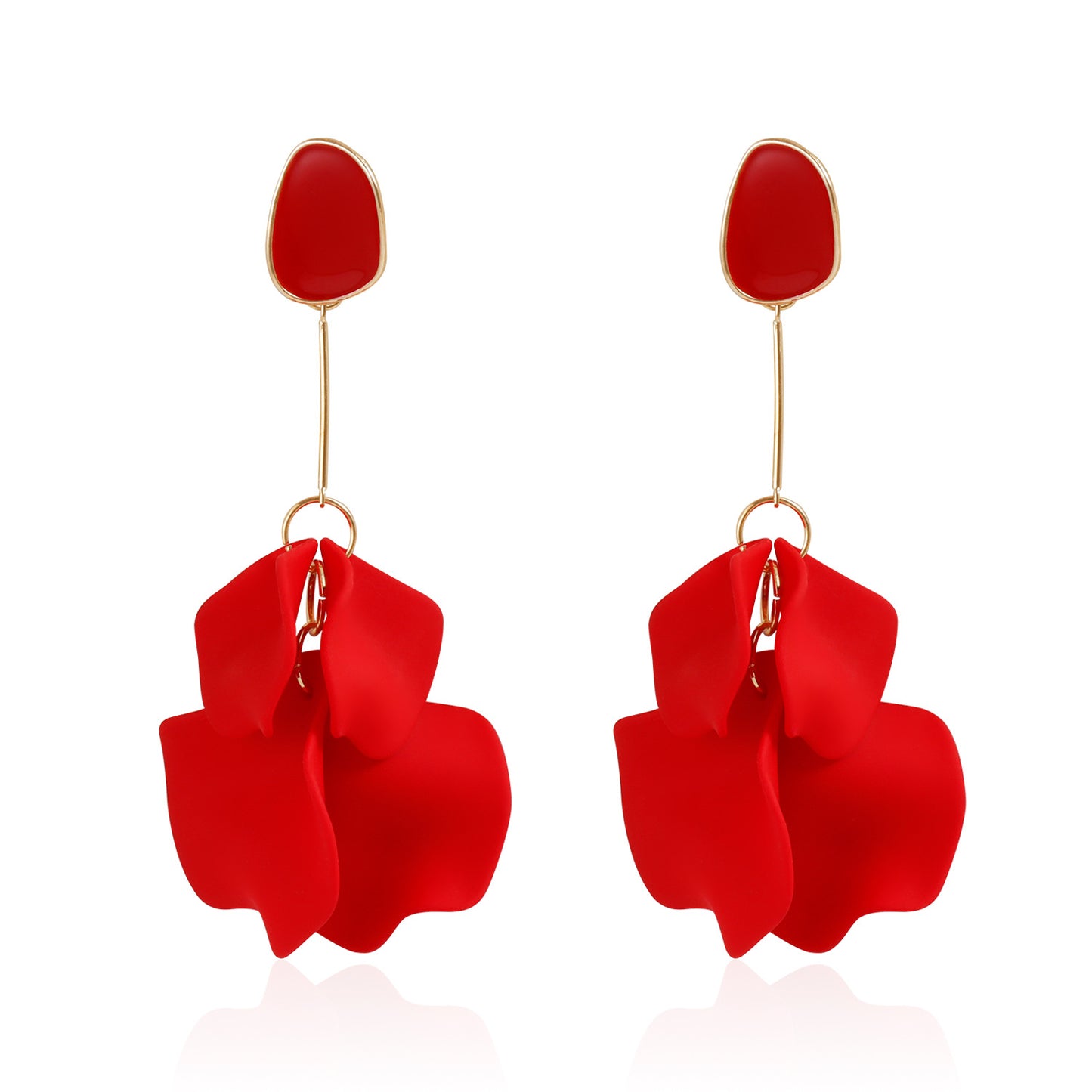 Vintage Floral Resin Stud Earrings for Women with Geometric Petal Shape and Plated Finish