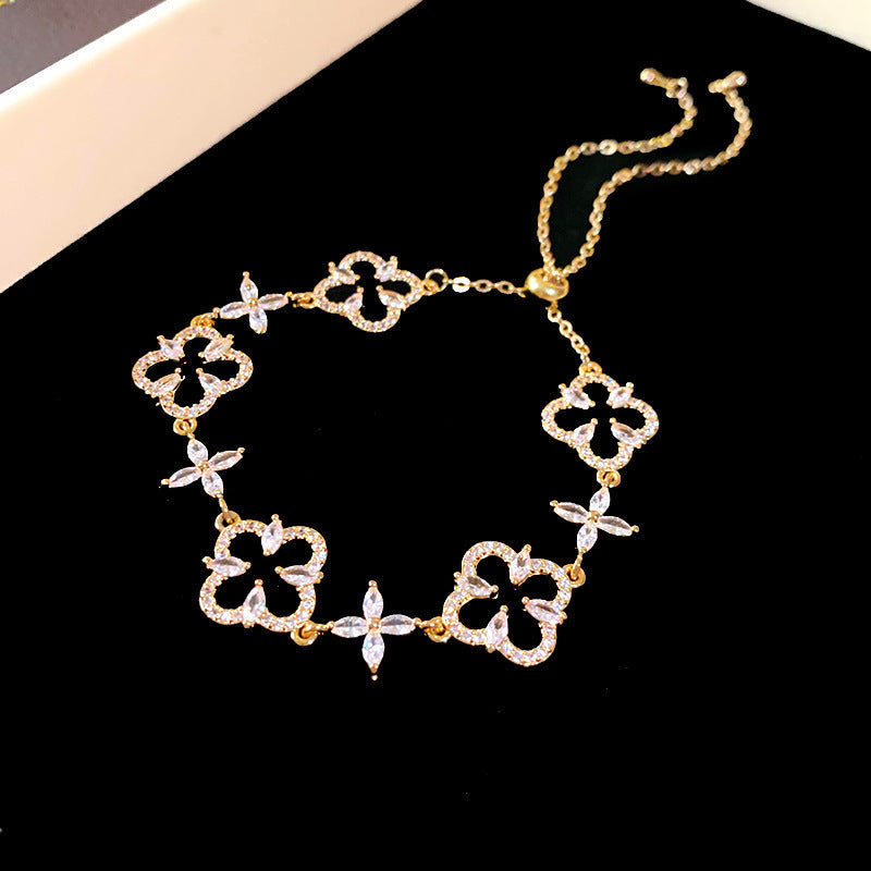 Luxury Elegant Geometric Alloy Plated Bracelet with Cubic Zirconia for Women