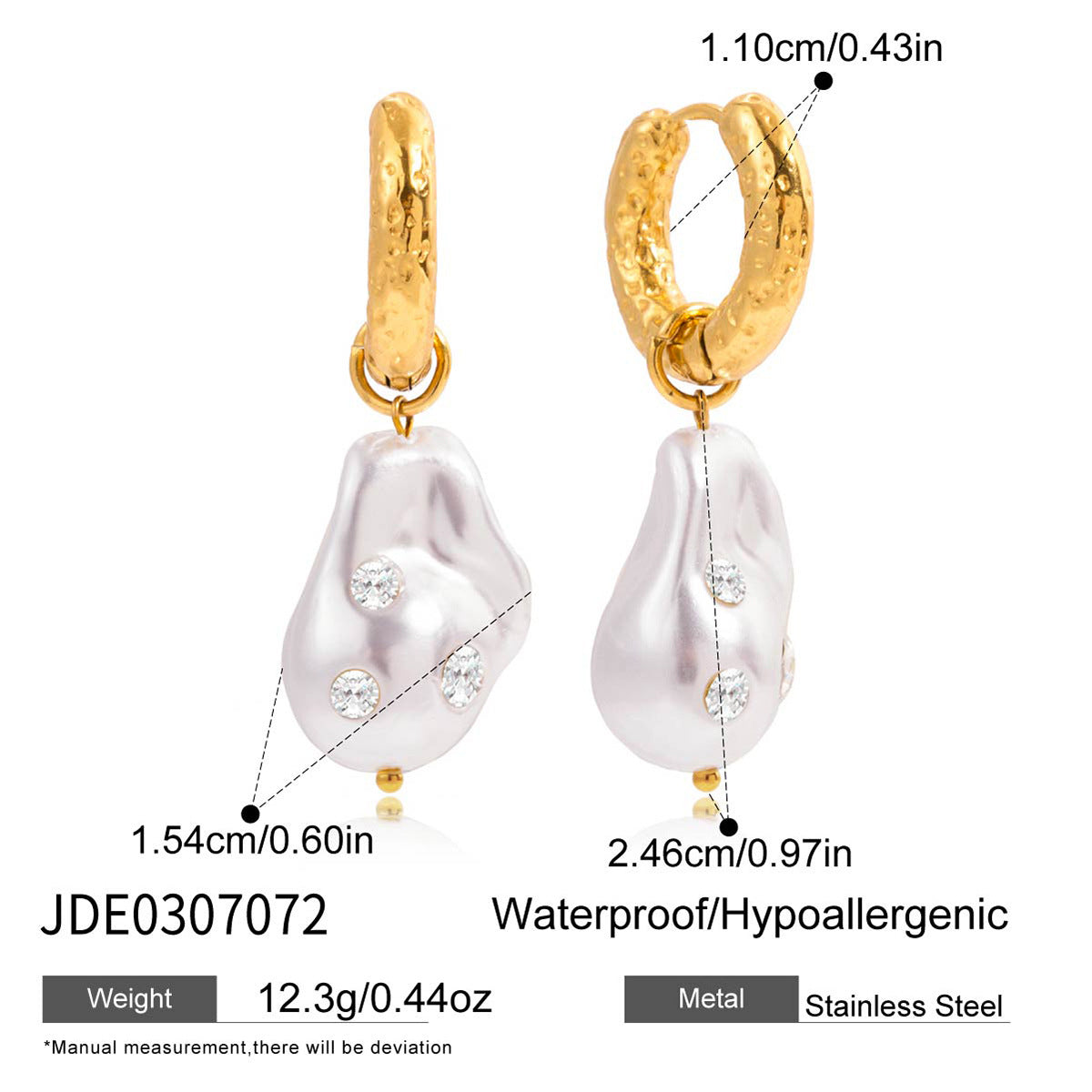 Orecchini Minimalisti Geometrici in Acciaio Inossidabile da Donna con Accenti di Perle in Resina e Intarsi di Strass
