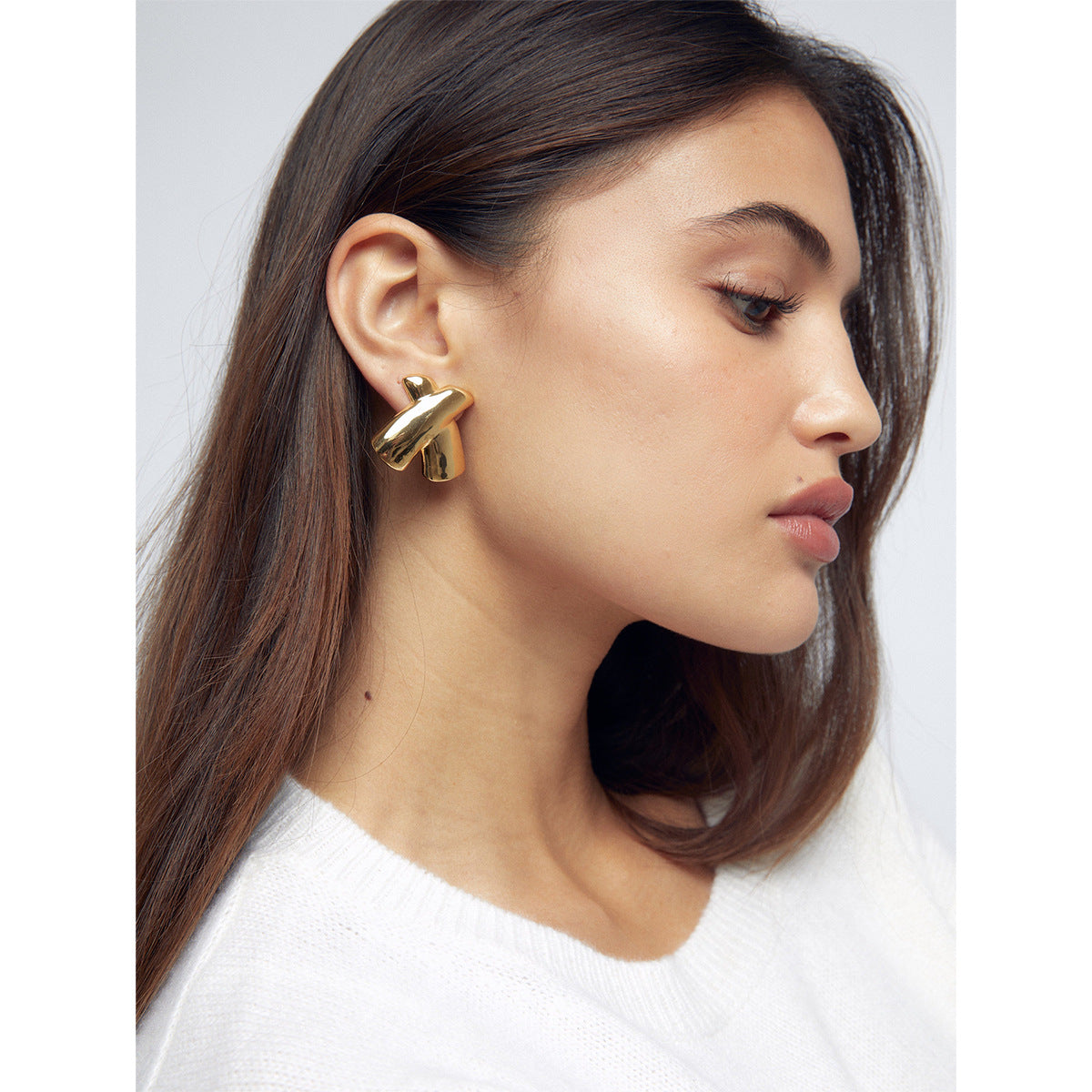 Ins Style Asymmetric X Shape Plated 18K Gold Stainless Steel Stud Earrings Unisex Lightweight
