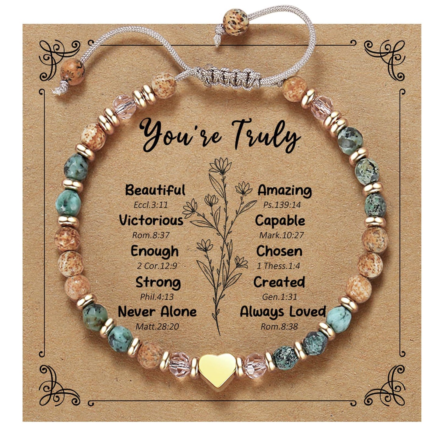 Minimalist Natural Turquoise Heart Pendant Crystal Beaded Bracelet for Women