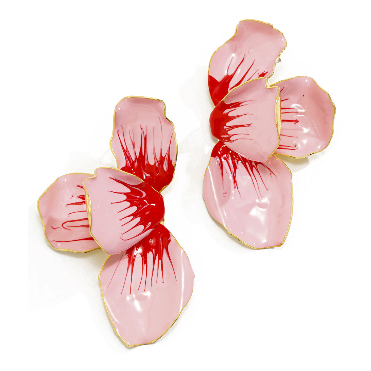 Dulces Pendientes de Aleación con Forma Floral y Diseño de Pétalos Rosas con Degradado de Esmalte para Mujer