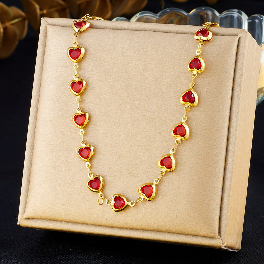 Sweet Minimalist Heart-Shaped Rhinestone Pendant Necklace in Stainless Steel with Plated Finish