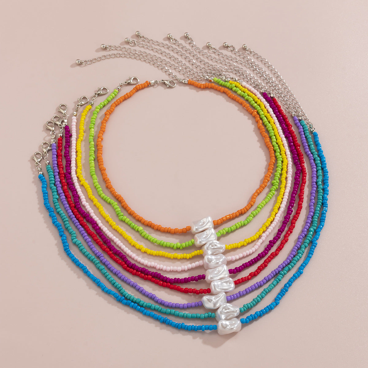 Vintage Minimalist Geometric Imitation Pearl Woven Beaded Necklace