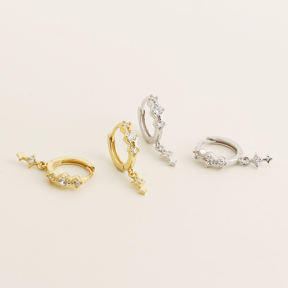 Pendientes de plata de ley S925 geométricos minimalistas con incrustaciones de pedrería para mujer