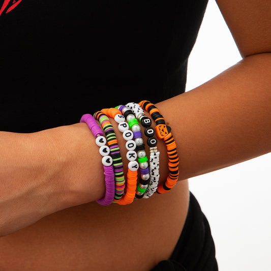 Minimalist Bat Letter Crystal Alloy Drip Oil Bracelet Set for Women