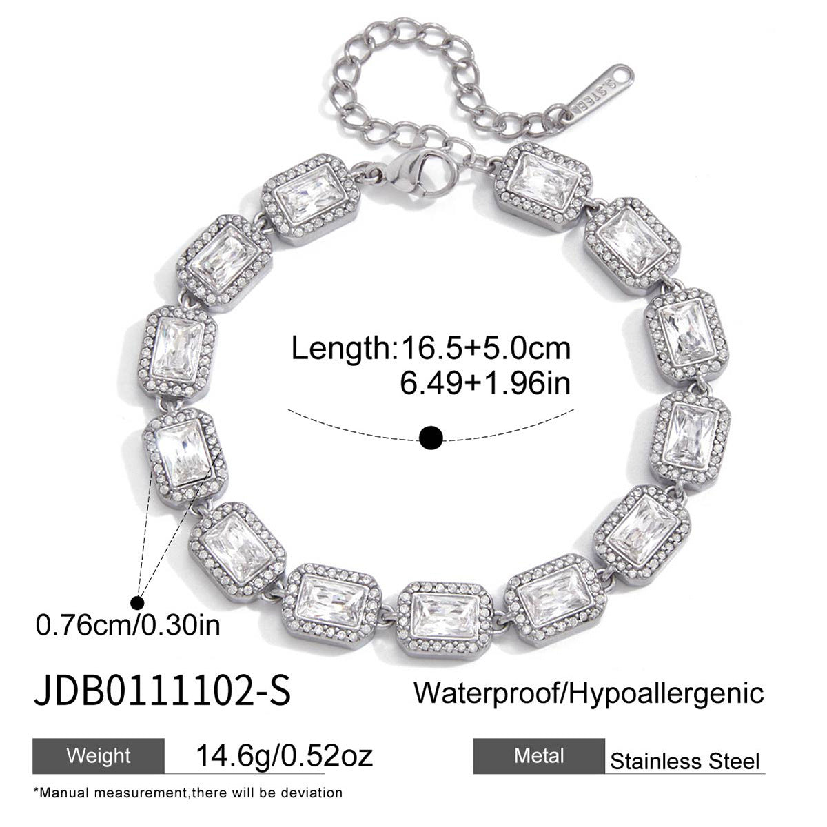 Geometric Heart Stainless Steel Plated Cubic Zirconia Tennis Bracelet for Women