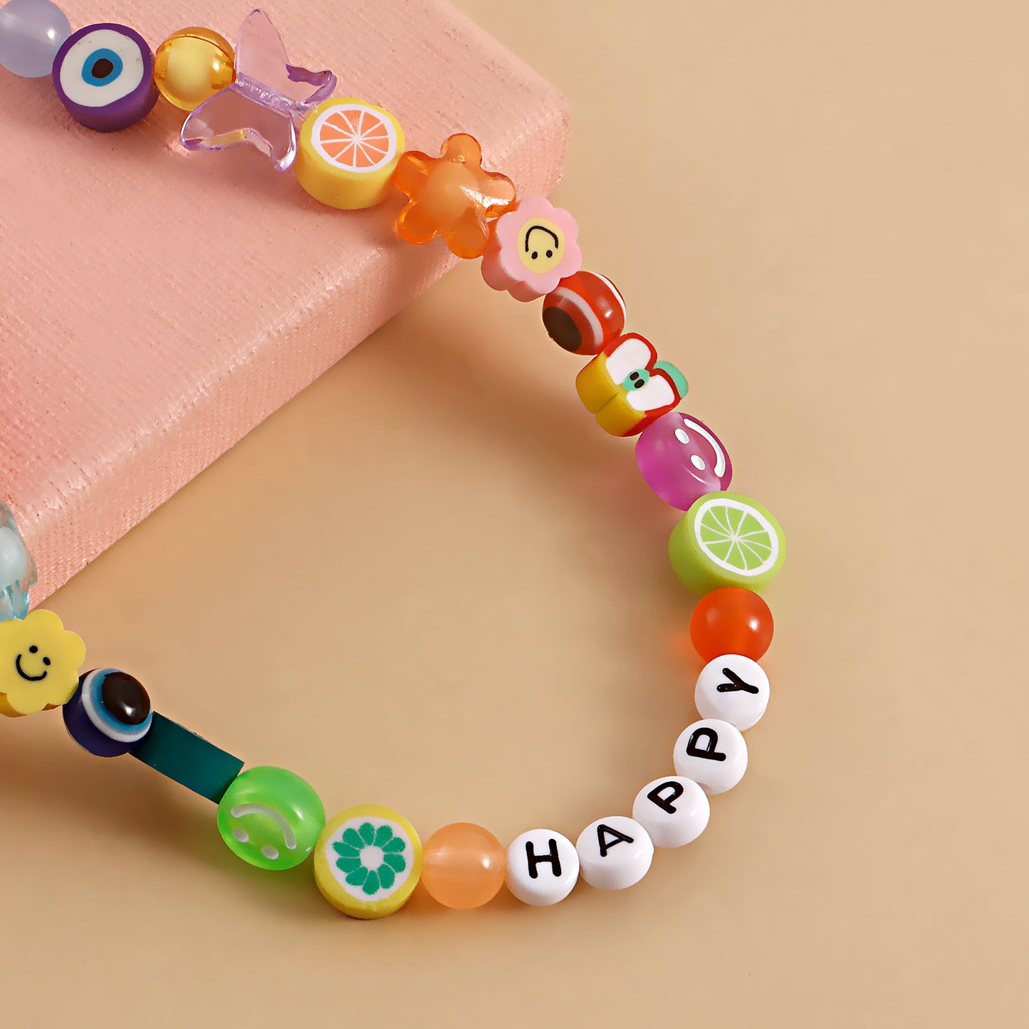 Geometric Alloy Anklet for Women with Soft Clay Fruit and Letter Design for Canvas Shoes Decoration