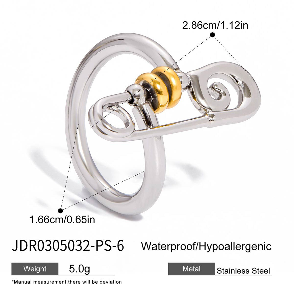 Anillo de acero inoxidable PVD redondo geométrico minimalista para mujer