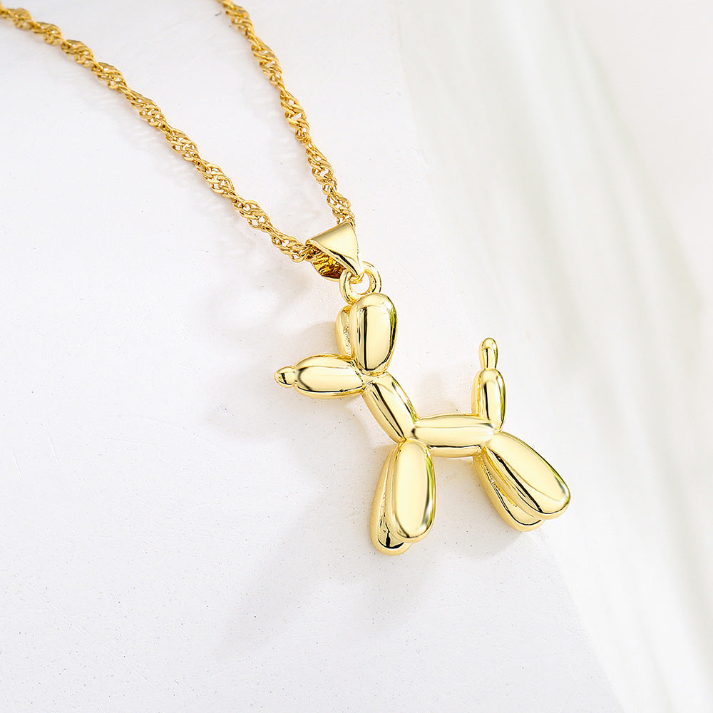 Cute Dog Pendant Necklace for Women in Copper with 18K Gold Plating, Geometric Design Locket Chain