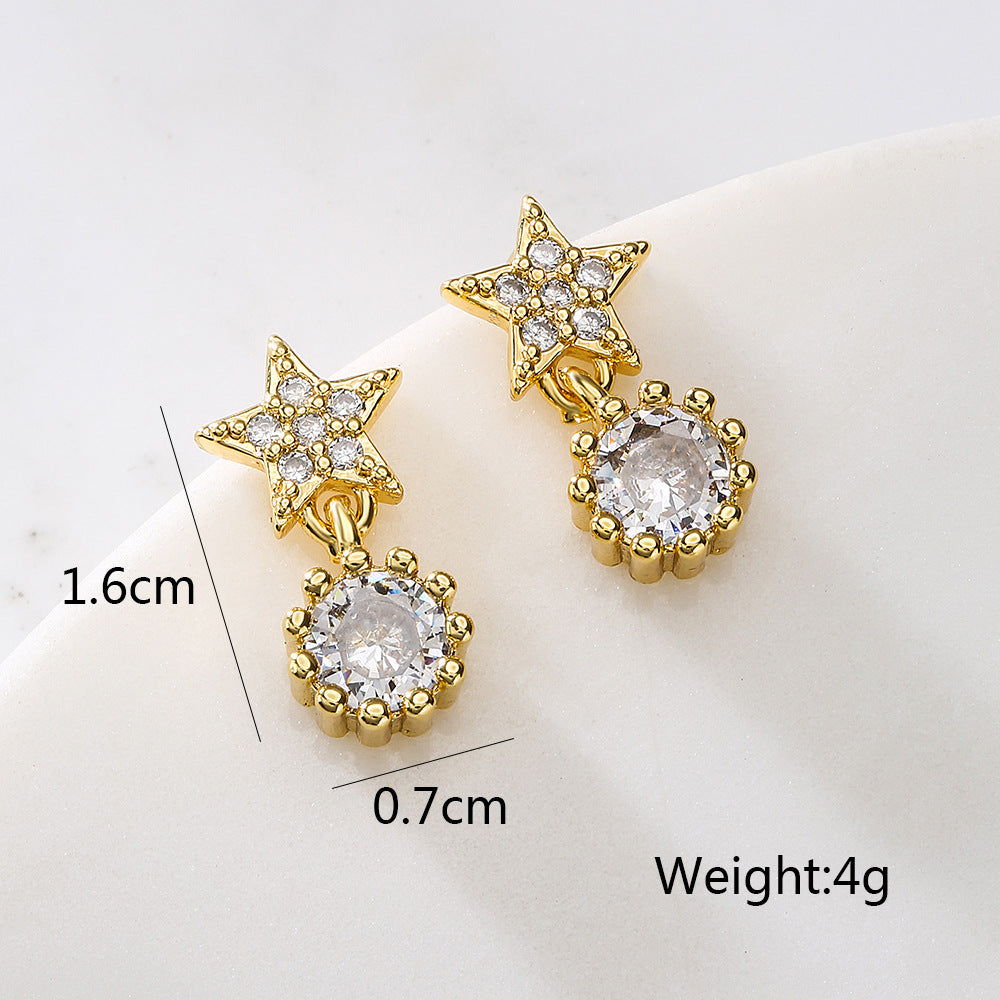 Orecchini a Perno Geometrici Minimalisti da Donna in Rame con Placcatura in Oro Vero e Intarsio di Zirconi