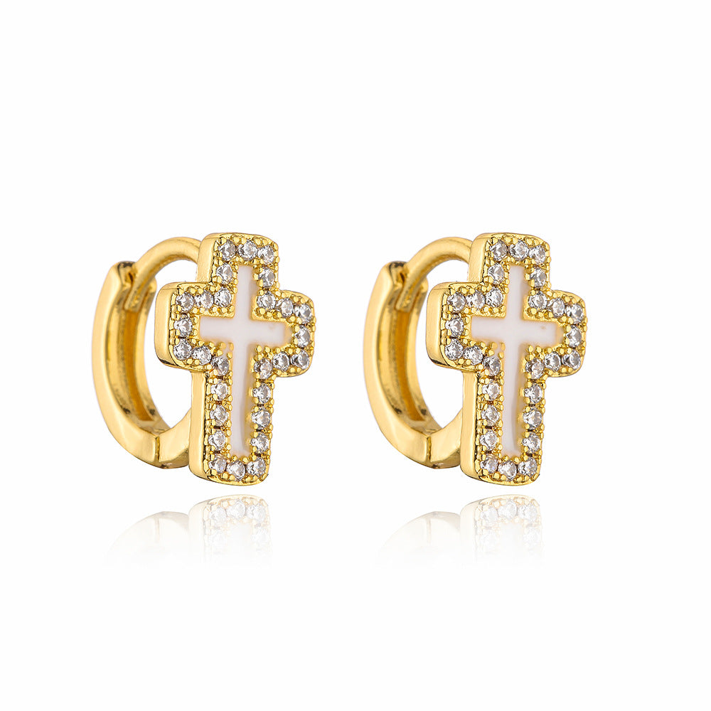 Orecchini geometrici minimalisti in rame placcati in oro 18 carati con smalto in zirconia micro-pavé