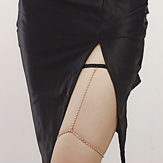Minimalist Geometric Alloy Leg Chain for Women with Claw-Set Rhinestone Accents