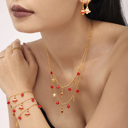 Set collana con ciondolo a ruota panoramica in stile di lusso con smalto e zirconi su catena in acciaio inossidabile da donna