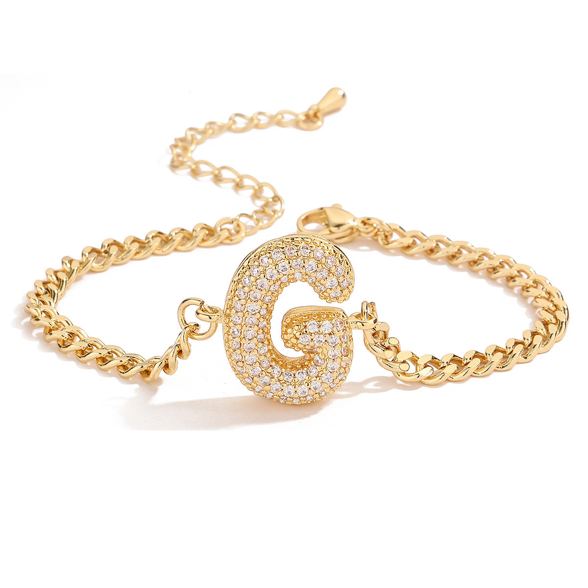 Minimalist Hip-hop 18K Gold Plated Letter Cubic Zirconia Bracelet for Women