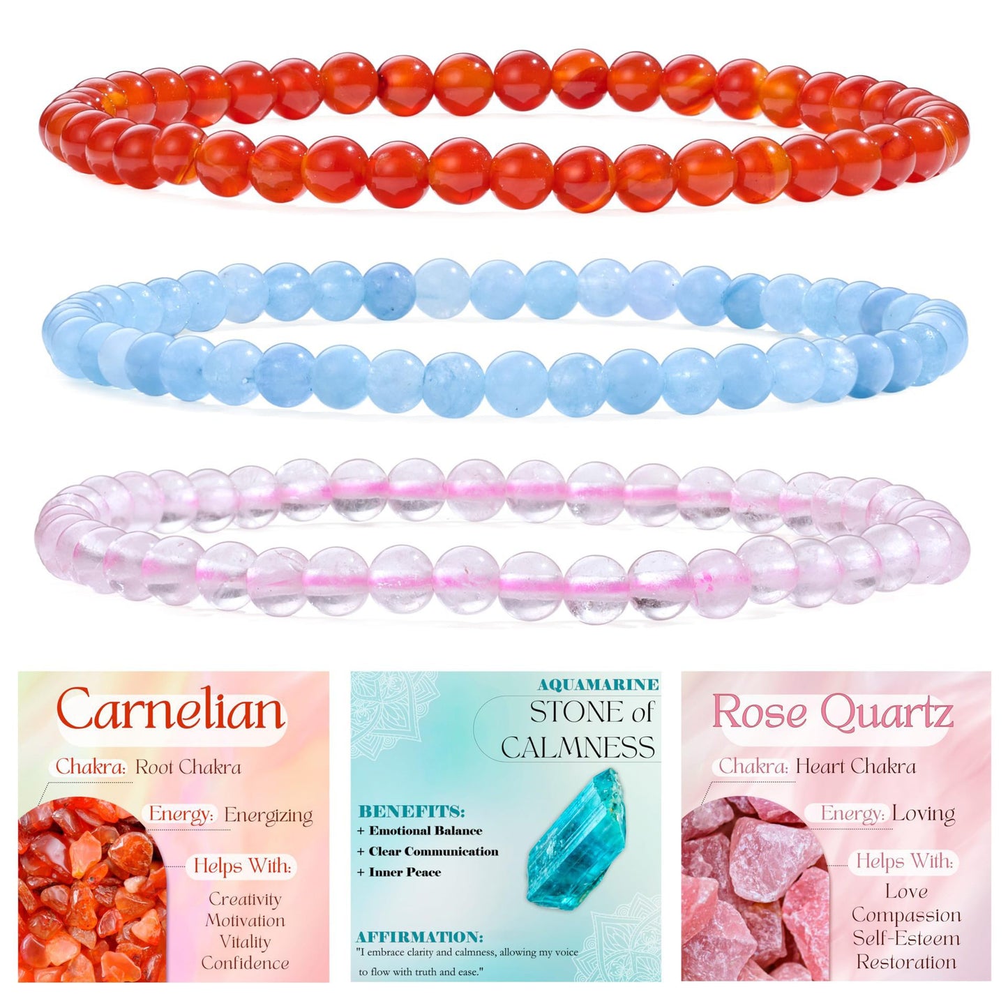 Minimalist Natural Agate and Crystal Geometric Beaded Stretch Bracelet for Women