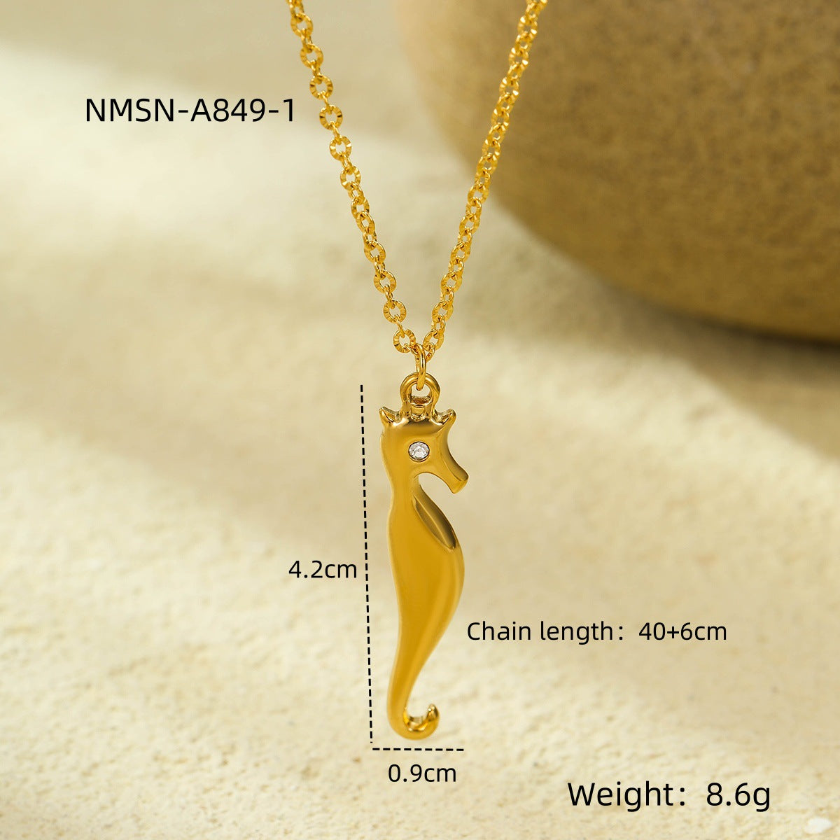 Collana con Pendente Ippocampo alla Moda da Donna in Acciaio Inossidabile Placcato Oro, Catena Minimalista per Clavicola