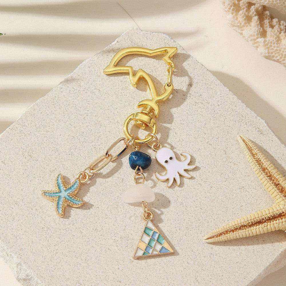 Sweet Minimalist Geometric Star Moon Zinc Alloy Keychain Bag Charm