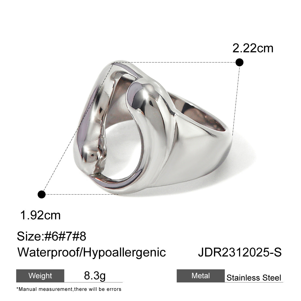 Unique Ins Style 18K Gold Plated Stainless Steel Waterdrop Ring Geometric Elliptical Design Unisex Jewelry