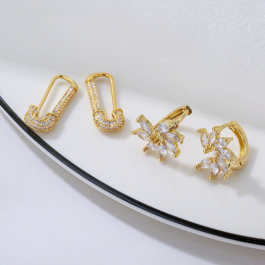 Geometric Women's Earrings in Copper with Gold Plating and Micro-Pave Zirconia, Luxury Minimalist Design