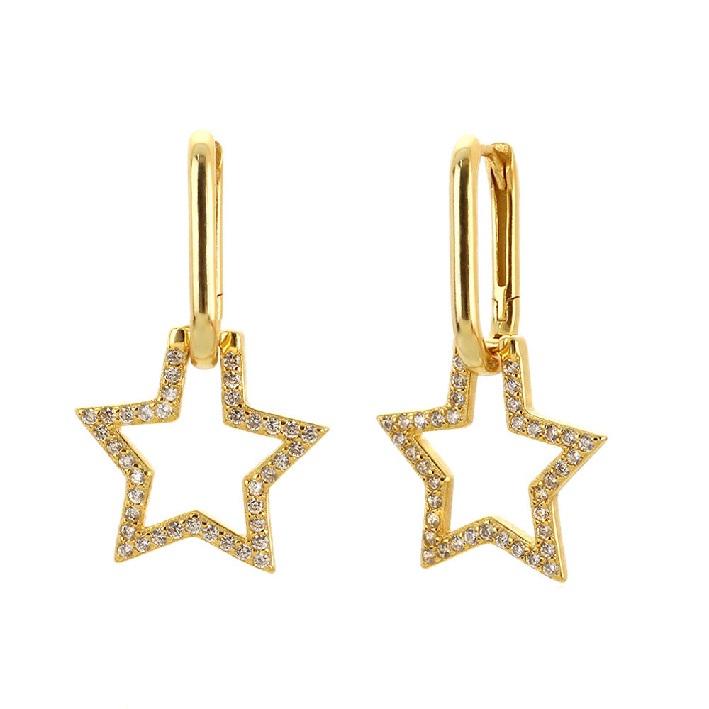 Orecchini a perno da donna a forma di stella in argento sterling S925, stile lussuoso, con intarsio di strass