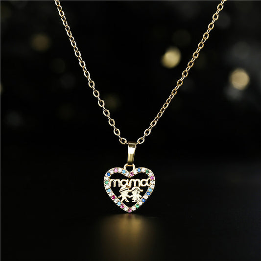 Heart Geometric Brass Pendant Necklace Cable Chain for Women