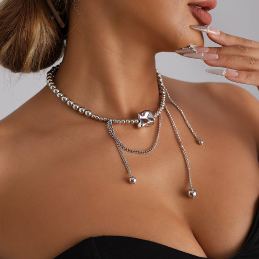 Sweet Streetwear Geometric Heart Alloy Plated Necklace with Acrylic Beads for Women