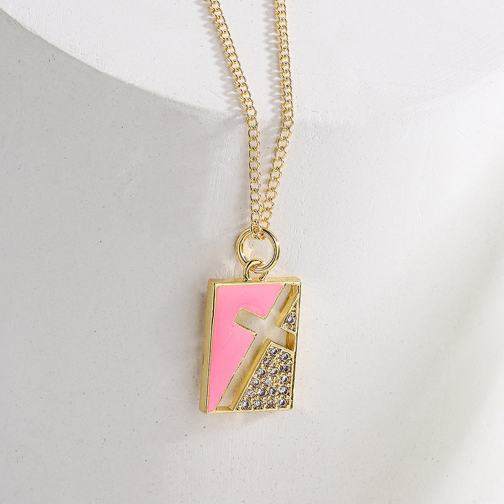 Minimalist Geometric Copper Pendant Necklace with 18K Gold Plating and Enamel Finish for Women