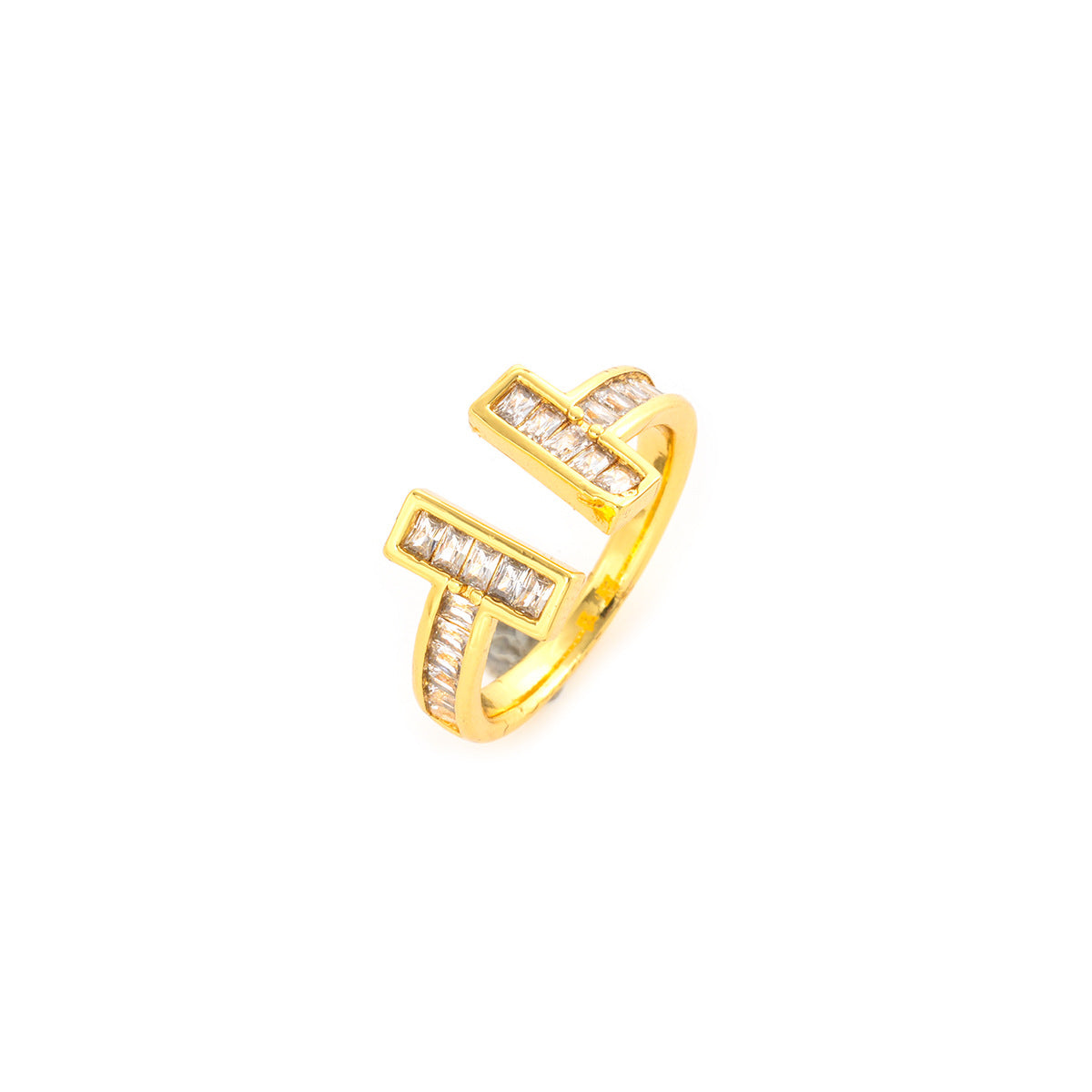 Light Luxury Heart-Shaped Adjustable Open Ring in Copper with 18K Gold Plating and Zircon Accents