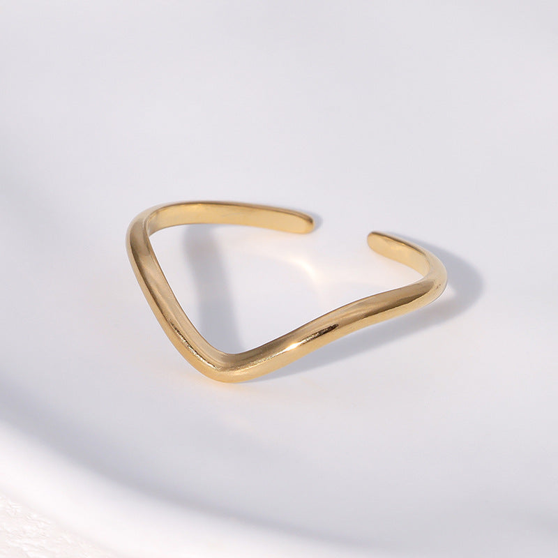 Minimalist Geometric Stainless Steel Open Ring with Polished Finish for Women