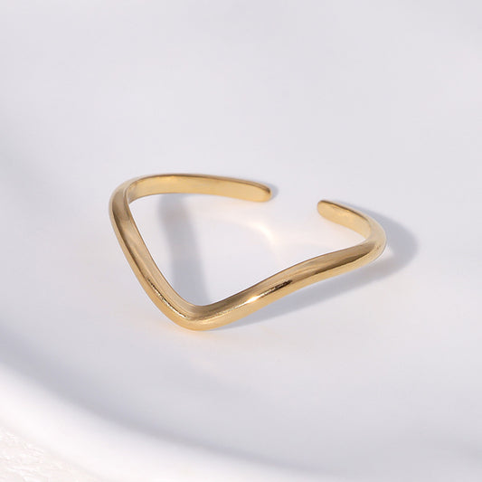 Minimalist Geometric Stainless Steel Open Ring with Polished Finish for Women