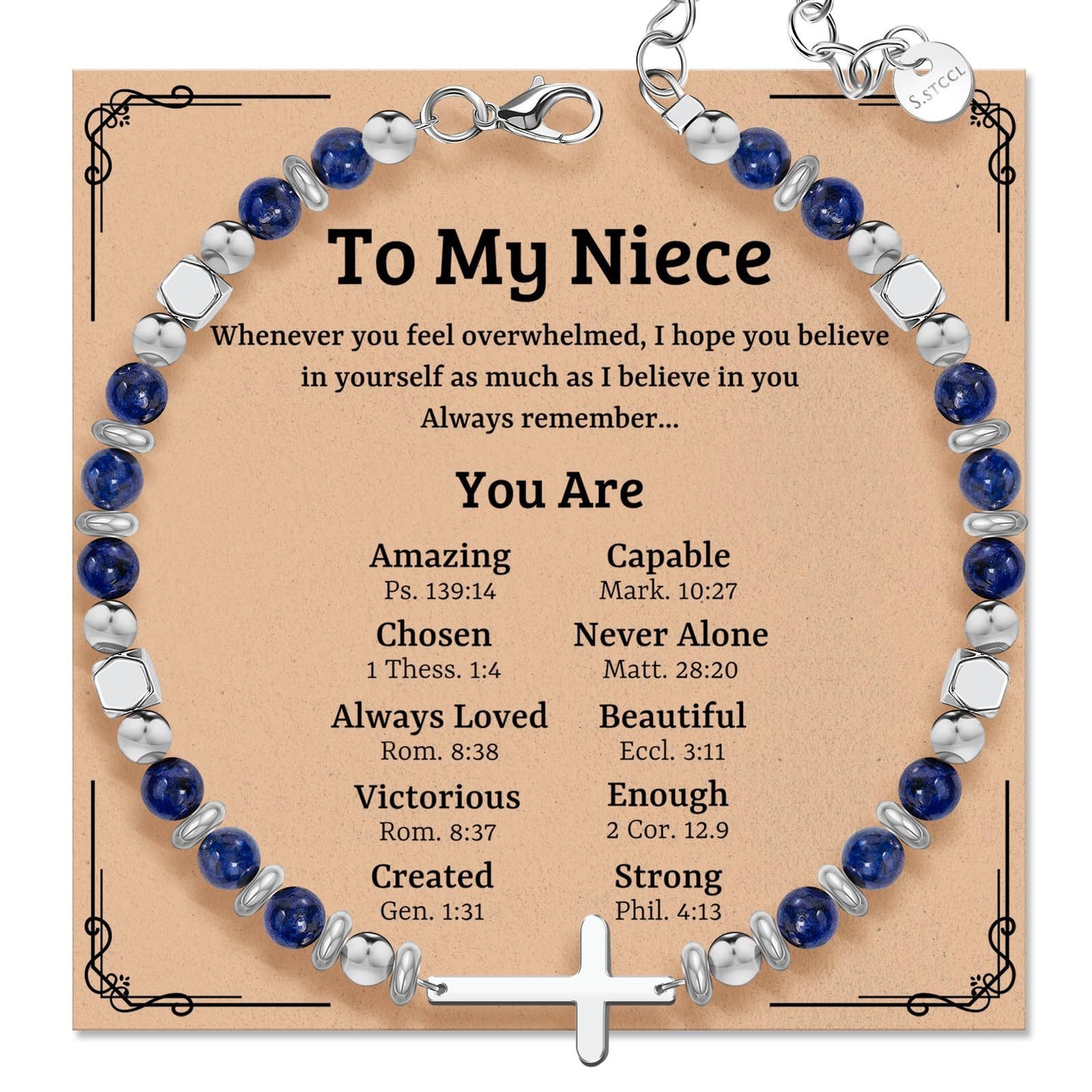 Minimalist Geometric Cross Lapis Lazuli Stainless Steel Adjustable Bracelet with Lobster Clasp