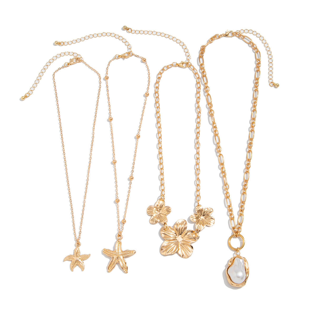 Collar de aleación con forma de flor y estrella estilo vacacional con detalles de perlas de imitación y acabado chapado para mujer
