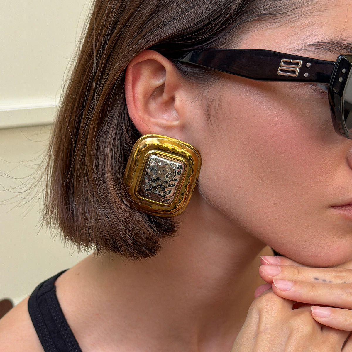 Exaggerated Square Stainless Steel PVD Earrings