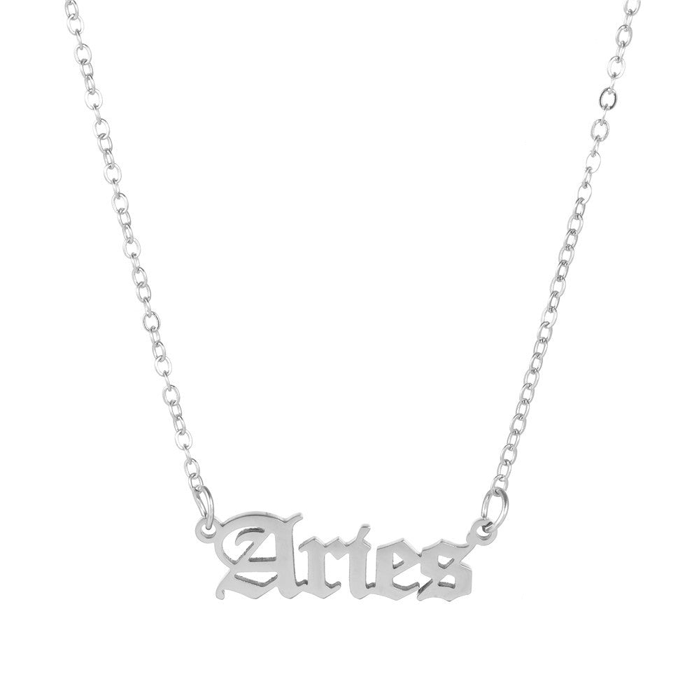 Minimalist Stainless Steel Teardrop Zodiac Letter Necklace for Unisex