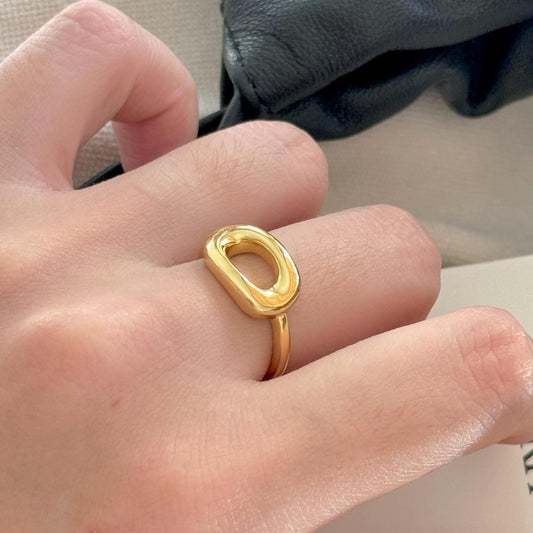 Anillo de plata minimalista geométrico ovalado para mujer, de plata de ley 925 con banda abierta