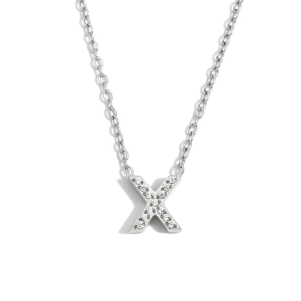 Minimalist Fashion Letter Pendant Necklace for Women Stainless Steel with 18K Gold Plating and Rhinestone Inlay