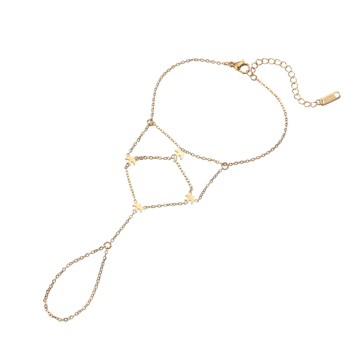 Vintage Gold Plated Heart Star Geometric Stainless Steel Hand Chain for Women
