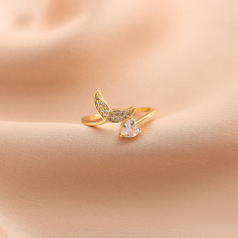 Anello Aperto Minimalista a Coda di Pesce da Donna, Anello Regolabile in Rame con Finitura Placcata