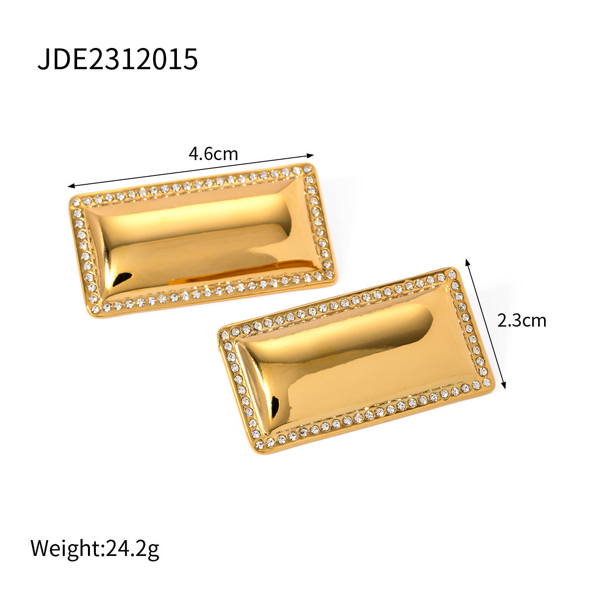 Trendy Geometric Rectangular Hoop Earrings 18K Gold Plated Stainless Steel with Rhinestone Inlay for Women
