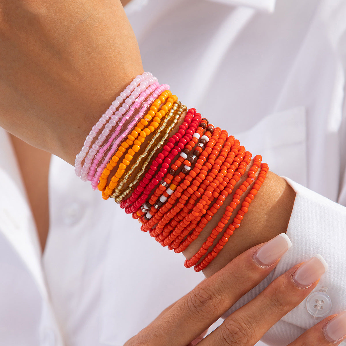 Ethnic Style Geometric Beaded Stretch Bracelet Set for Women with Resin Beads
