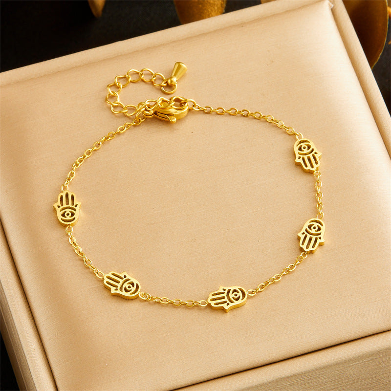 Fashion Hand-Shaped Plated Stainless Steel Box Chain Necklace Earrings Bracelet Set