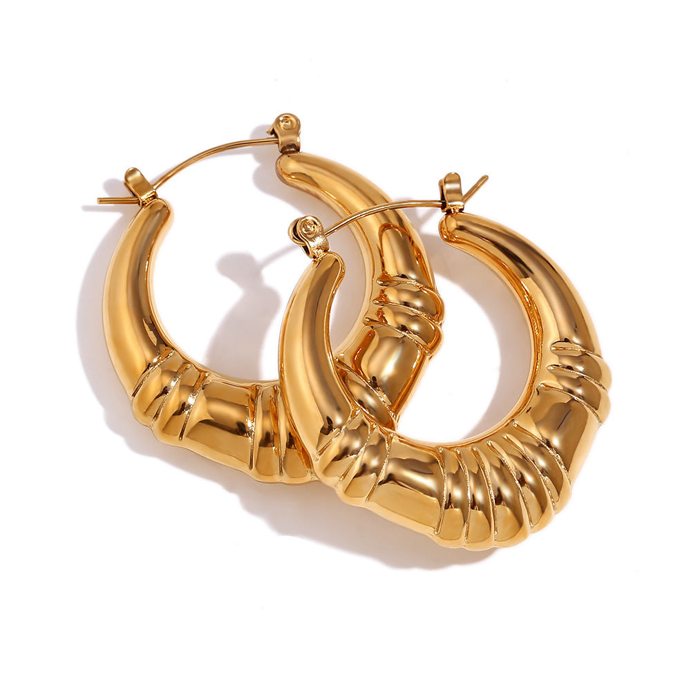 Vintage-Inspired Geometric Stainless Steel Hoop Earrings with 18K Gold Plating for Women