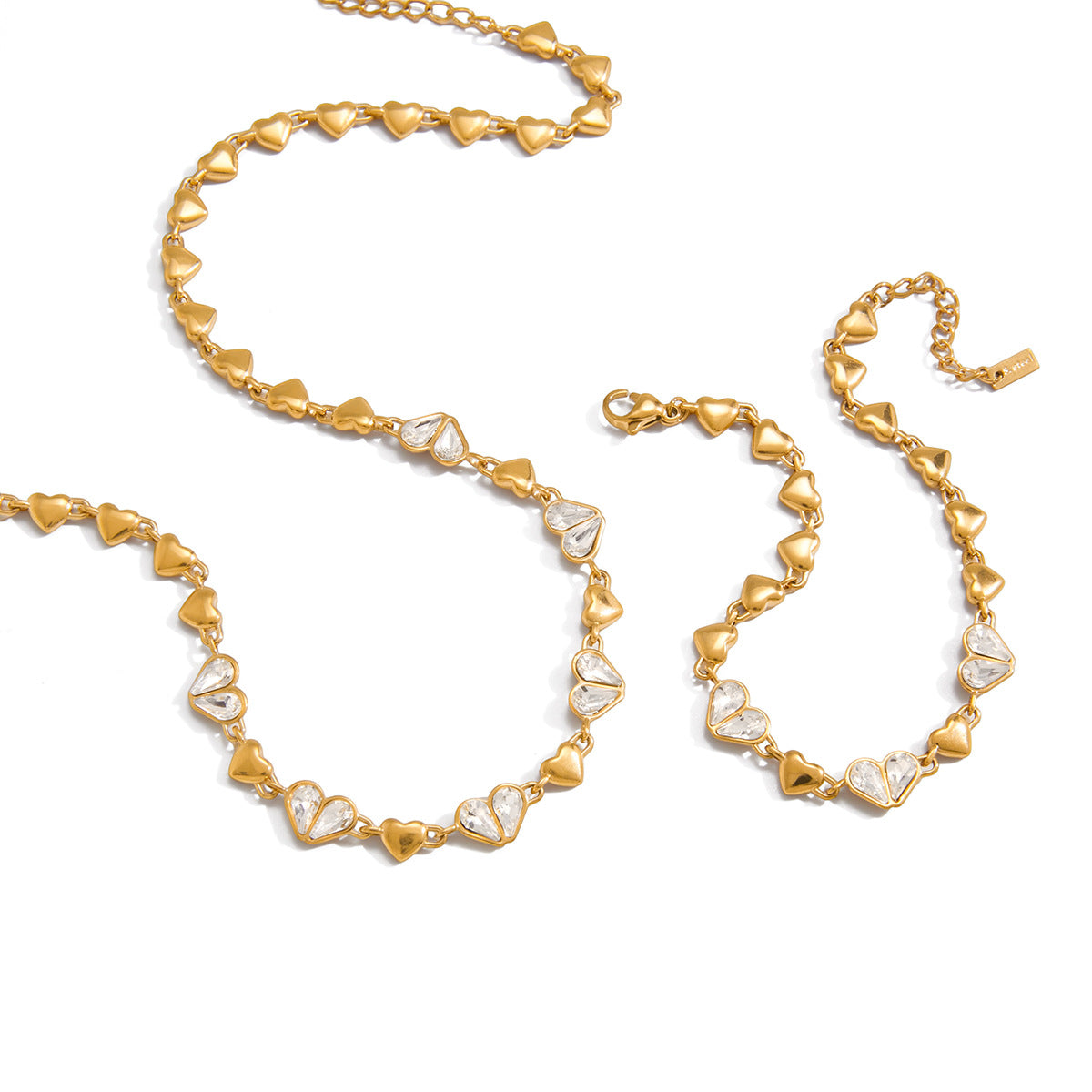 Elegant Heart Rhinestone Inlaid Titanium Steel Plated Necklace for Women