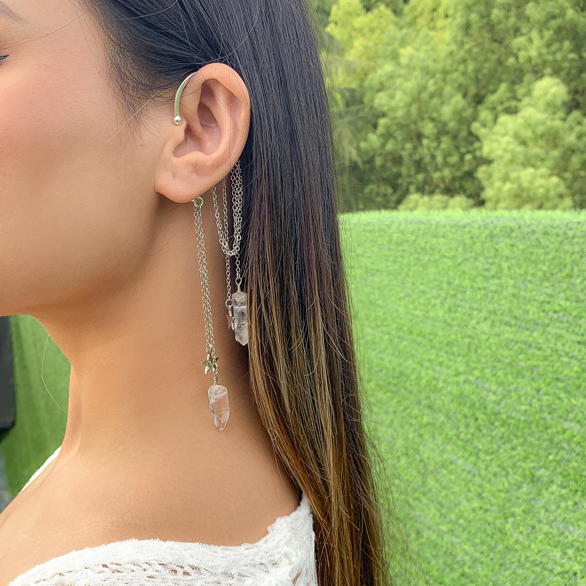 Minimalist Star-Shaped Alloy Earrings with Plated Finish, Fringe Dangle Design and Geometric Five-Pointed Star Accent for Women