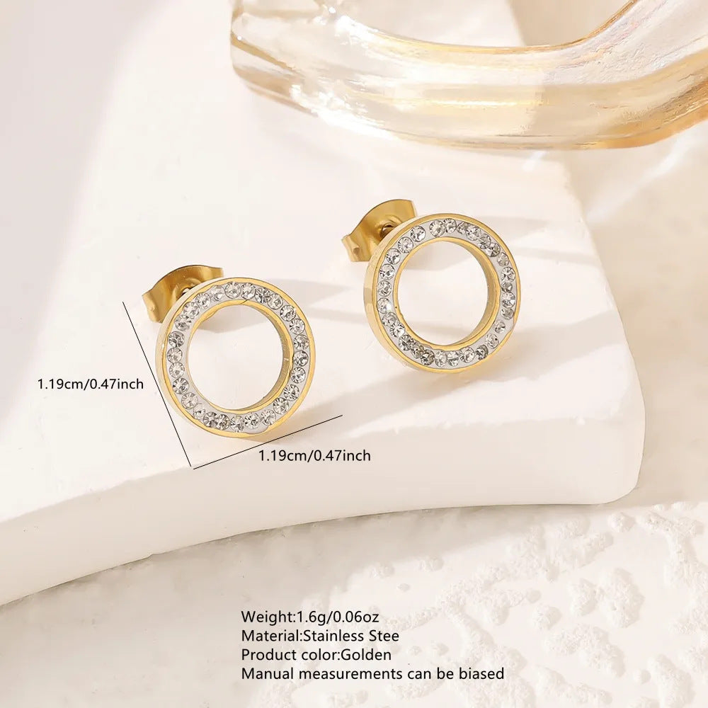 Set di gioielli minimalista geometrico rotondo in acciaio inossidabile placcato con zirconia cubica e catena a cavo per donna