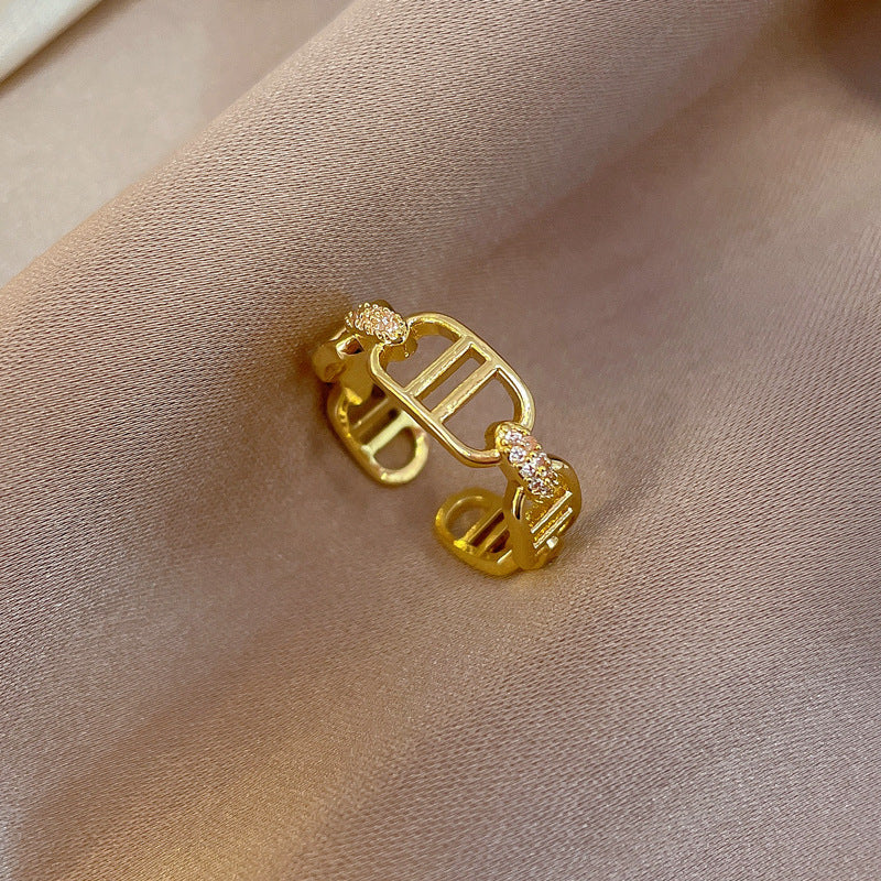 Minimalist Crown-Shaped Brass Ring with Real Gold Plating for Women