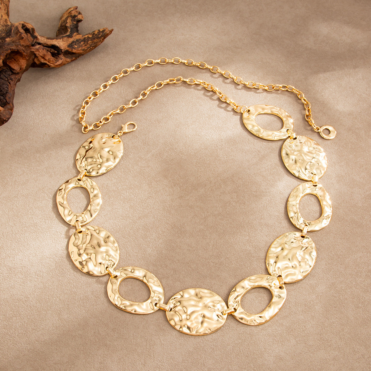 Vintage Geometric Hollow Round Polished Iron Body Chain Waist Belt for Women