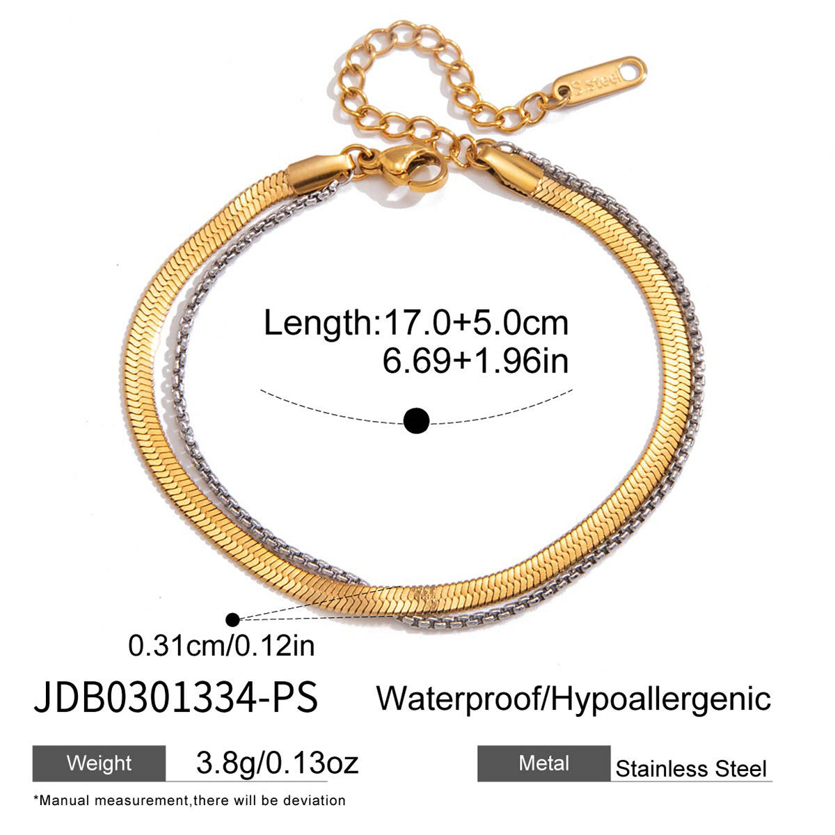 Geometric Stainless Steel Plated Snake Chain Bracelet for Women
