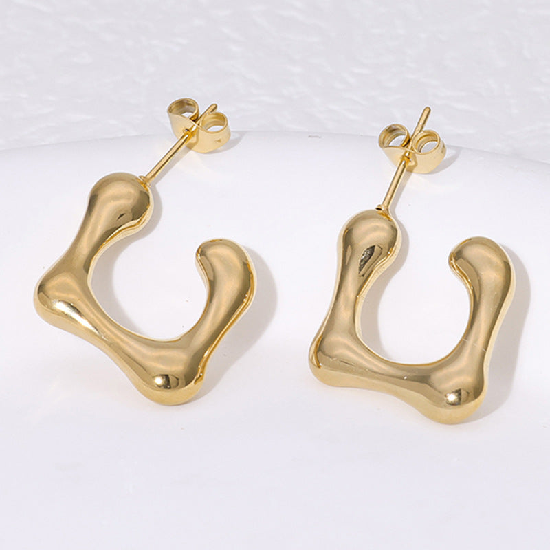 Orecchini a perno geometrici minimalisti in acciaio inossidabile placcati oro 18 carati, acciaio al titanio ipoallergenico, con accento a cuore, finitura elegante di lusso retrò